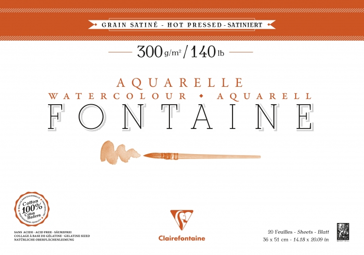 96346C Clairefontaine Fontaine Watercolor Paper Hot Pressed Block 300g
