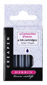 H204/77 Herbin 4 Cartridges for Refillable Brush & Marker - Purple (New packaging)