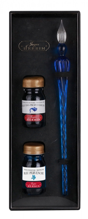 H290/13Round Glass Pen and Ink Set - Blue