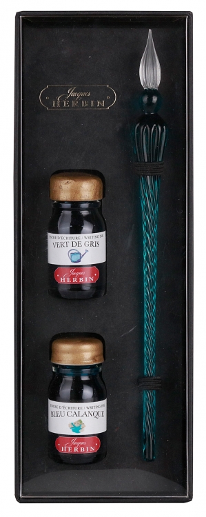 H293/37 Round Glass Pen and Ink Set - Turquoise 