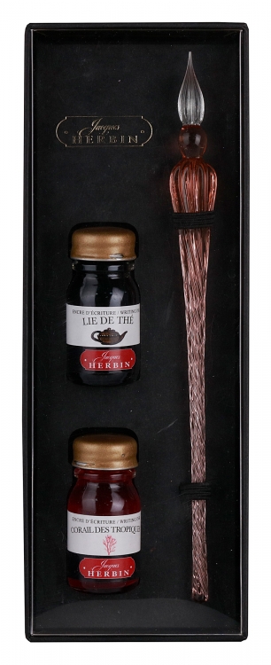 H293/59 Round Glass Pen and Ink Set - Rose