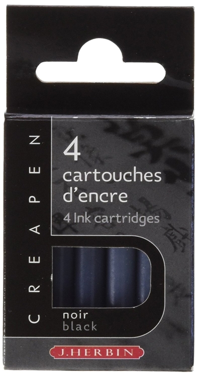 H204/09 J. Herbin 4 Cartridges for Refillable Brush & Marker - Black