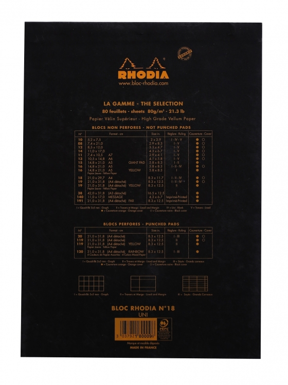 180009C Rhodia Staplebound Notepad - Black Back