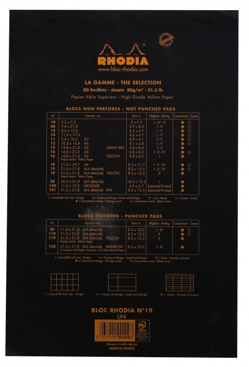 190009C Rhodia Staplebound Notepad - Black Back