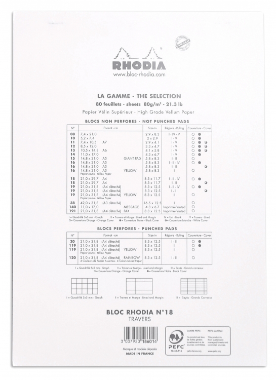 18601C Rhodia Staplebound Notepad - White